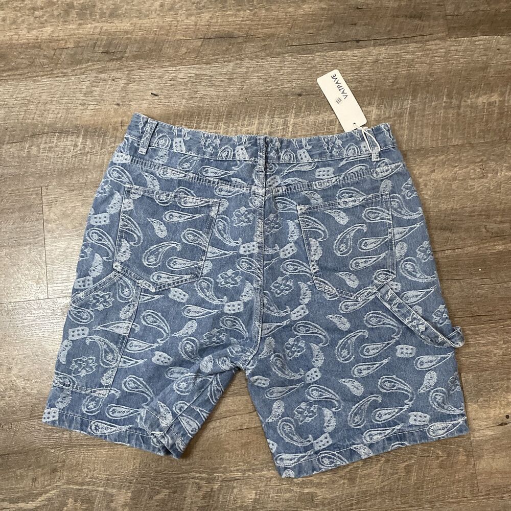 Y2K Baggy casual Denim Shorts Vintage Paisley Print Loose Hip Hop 2xl NWT